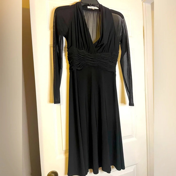 Evan-Picone Dresses & Skirts - Evan-Picone Black V Neck Sheer Sleeves Woman’s Dress Size 4 Classic LBD Formal